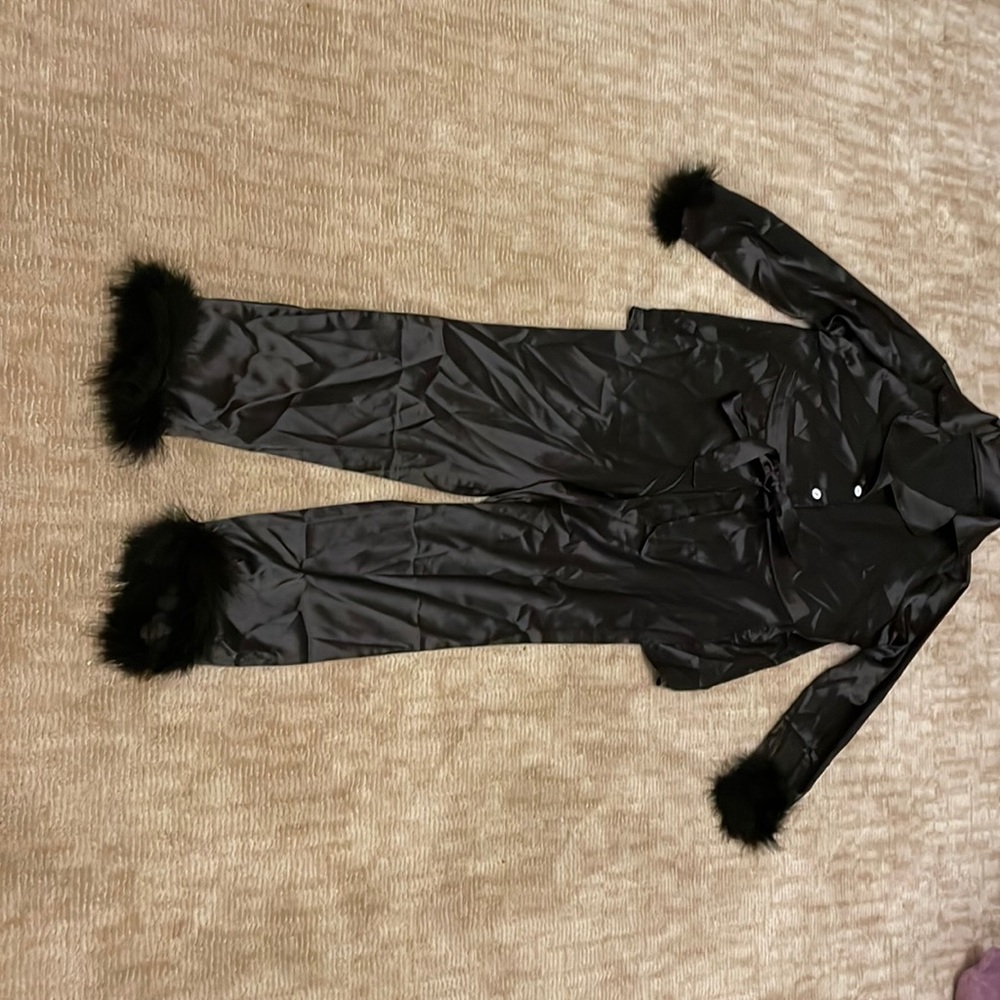 Satin black with fur pj set